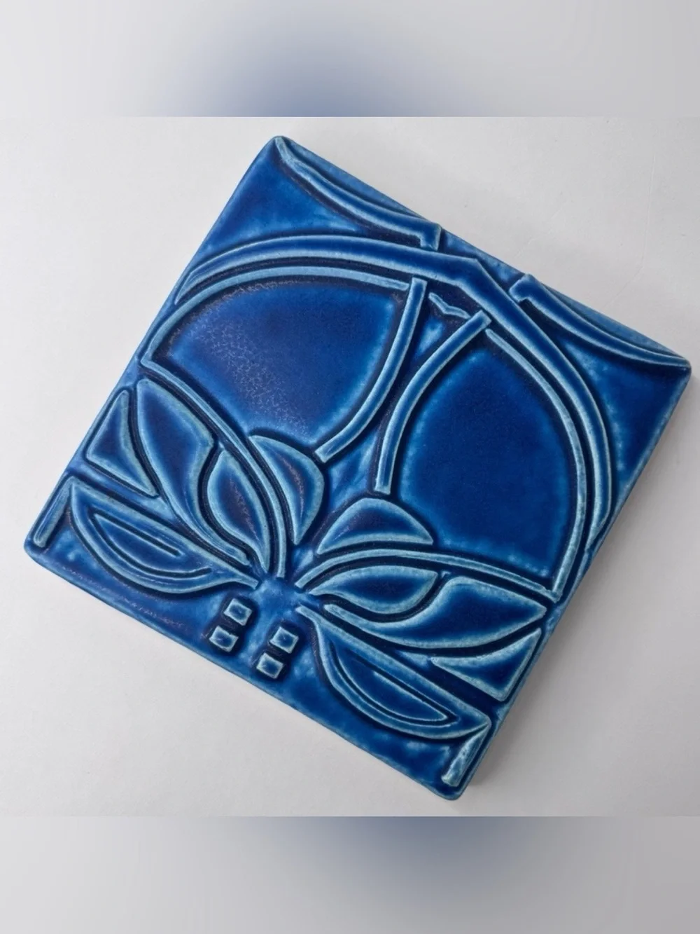 Vintage MOTAWI TILEWORKS Colbalt Blue Art Nouveau Tile - Picture 4 of 9